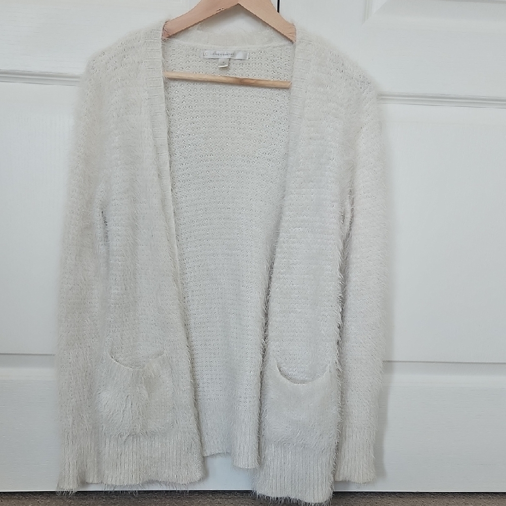 LC Lauren Conrad Cream Fuzzy Cardigan